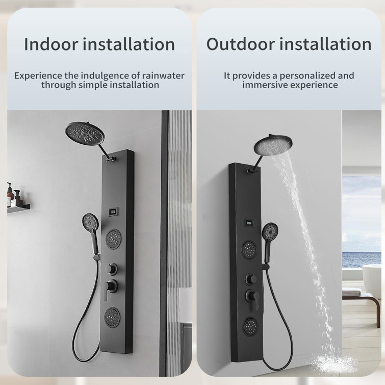 Matte Black 60.55'' Shower Panel with Adjustable Rainfall Shower Head