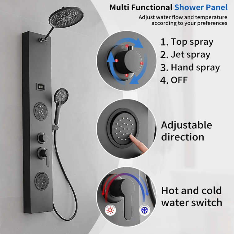 Matte Black 60.55'' Shower Panel with Adjustable Rainfall Shower Head
