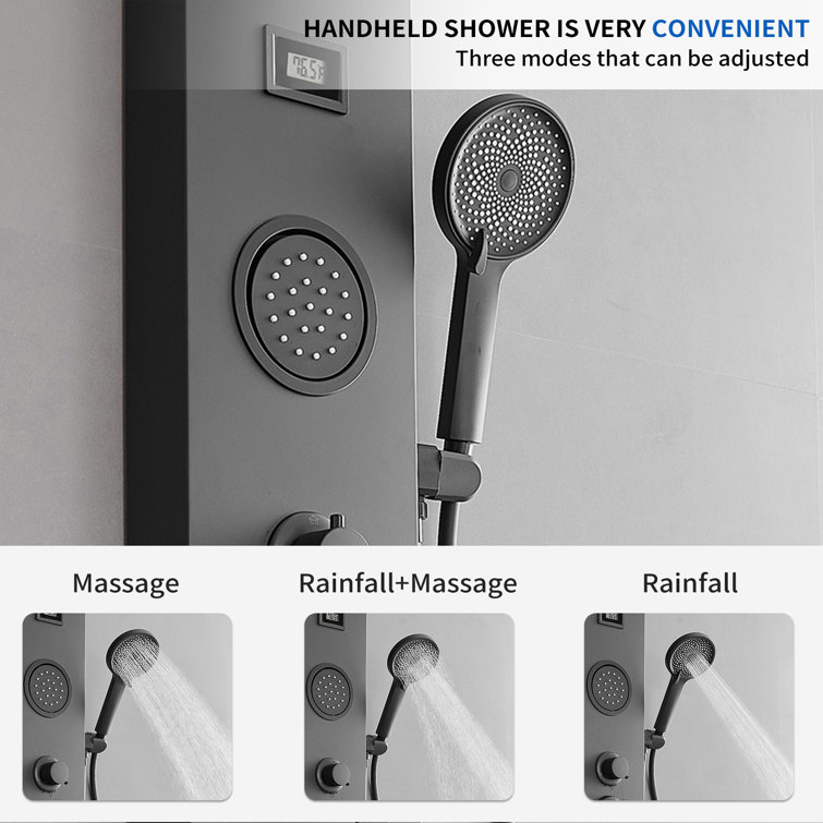 Matte Black 60.55'' Shower Panel with Adjustable Rainfall Shower Head