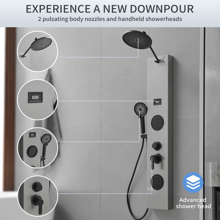 Nickel Black Stainless Steel Shower Panel with Adjustable Head