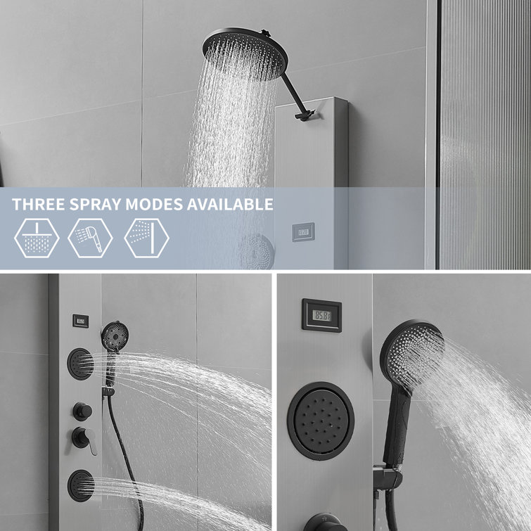 Nickel Black Stainless Steel Shower Panel with Adjustable Head
