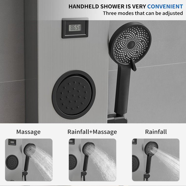 Nickel Black Stainless Steel Shower Panel with Adjustable Head