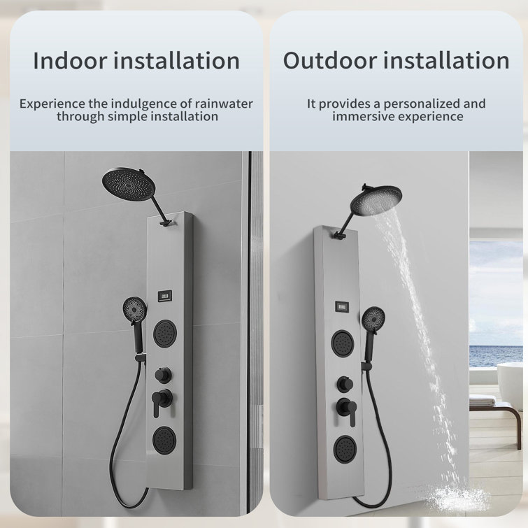 Nickel Black Stainless Steel Shower Panel with Adjustable Head