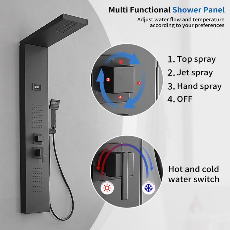 Matte Black 51.57'' Shower Panel with Rainfall Shower Head