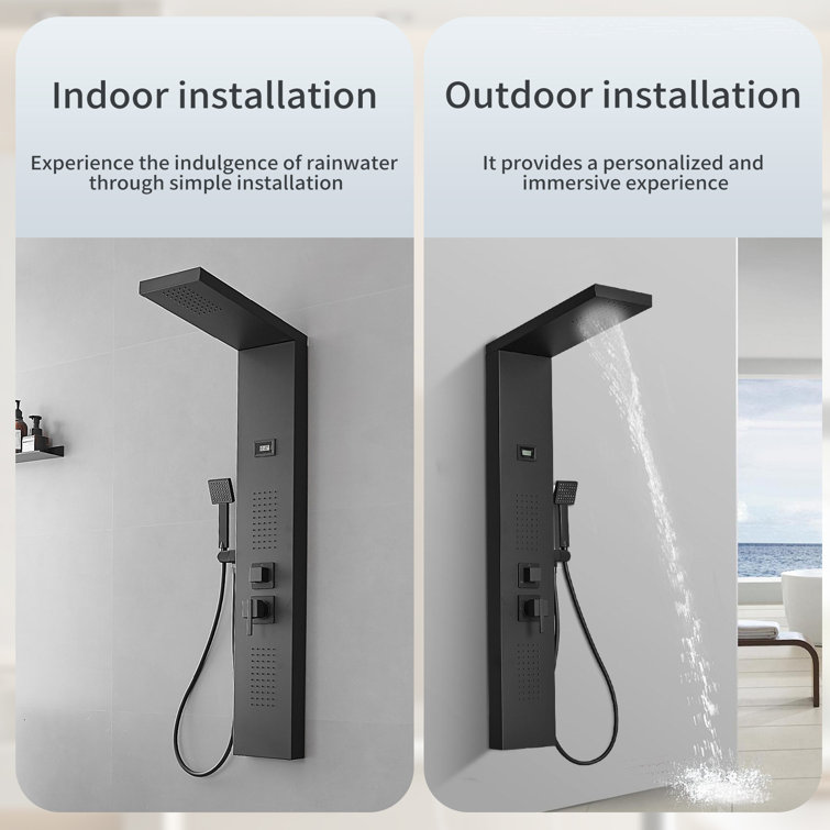 Matte Black 51.57'' Shower Panel with Rainfall Shower Head