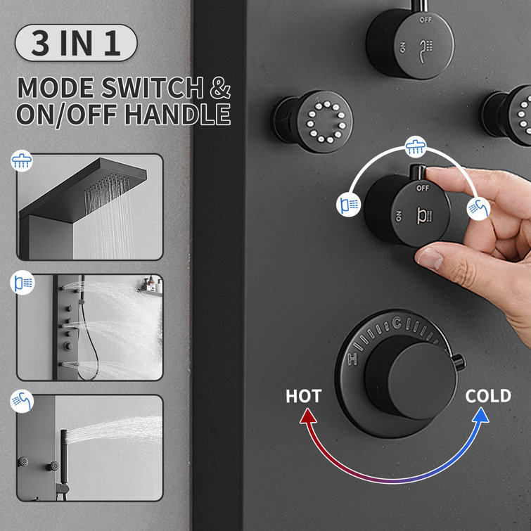 Matte Black 47'' Stainless Steel Shower Panel with Jets