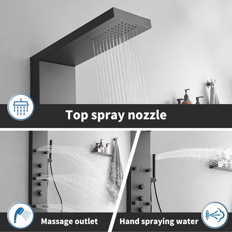 Matte Black 47'' Stainless Steel Shower Panel with Jets