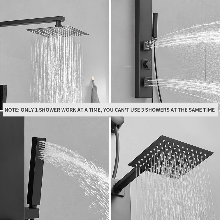 Matte Black Brass Shower Panel System with Adjustable Rainfall Shower Head