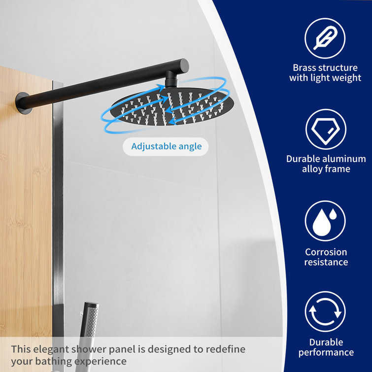 Matte Black and Bamboo 60'' Shower Panel System with Jets