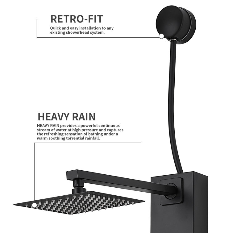 Matte Black Brass Shower Panel System with Adjustable Rainfall Shower Head