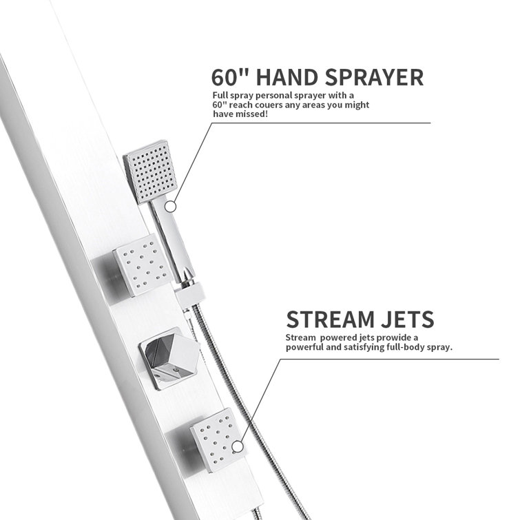 Polished Chrome Shower Panel System with Adjustable Rainfall Shower Head