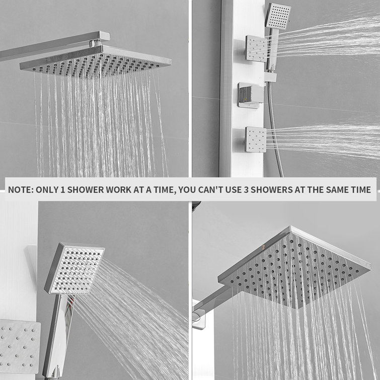 Polished Chrome Shower Panel System with Adjustable Rainfall Shower Head
