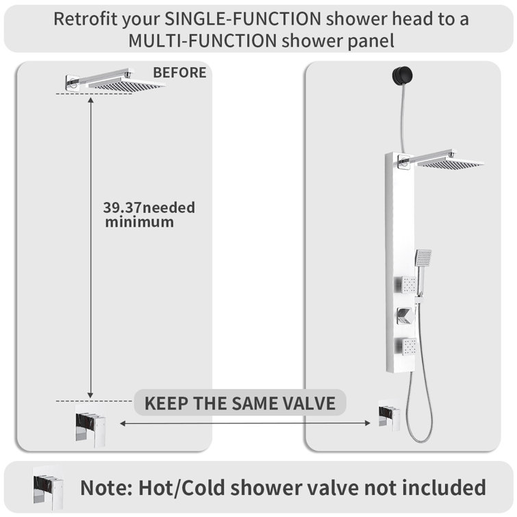 Polished Chrome Shower Panel System with Adjustable Rainfall Shower Head