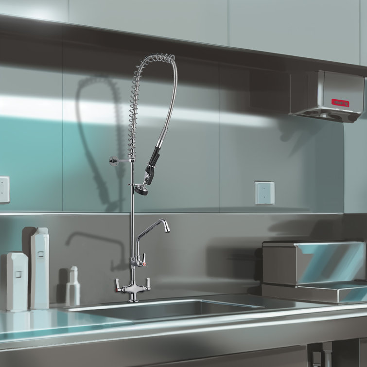 48" Chrome Wall Mounted Commercial Kitchen Faucet with Pull-out Spray