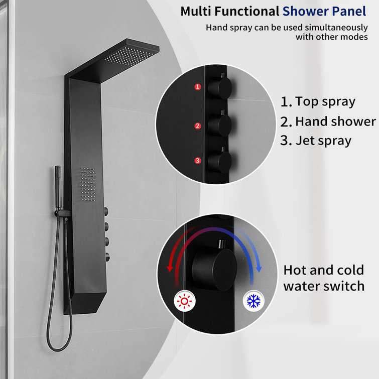 Matte Black Multi-Function Brass Shower Panel System