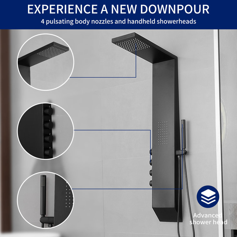 Matte Black Multi-Function Brass Shower Panel System