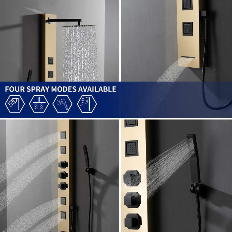55'' Black and Gold Stainless Steel Shower Panel System