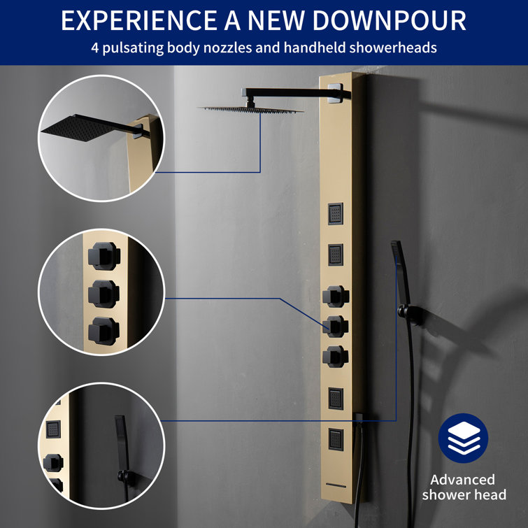 55'' Black and Gold Stainless Steel Shower Panel System