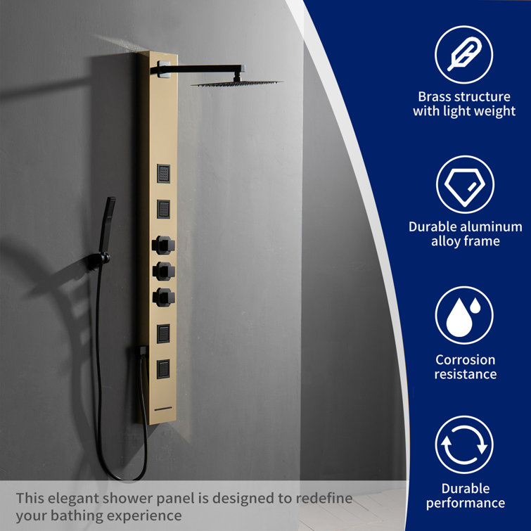 55'' Black and Gold Stainless Steel Shower Panel System