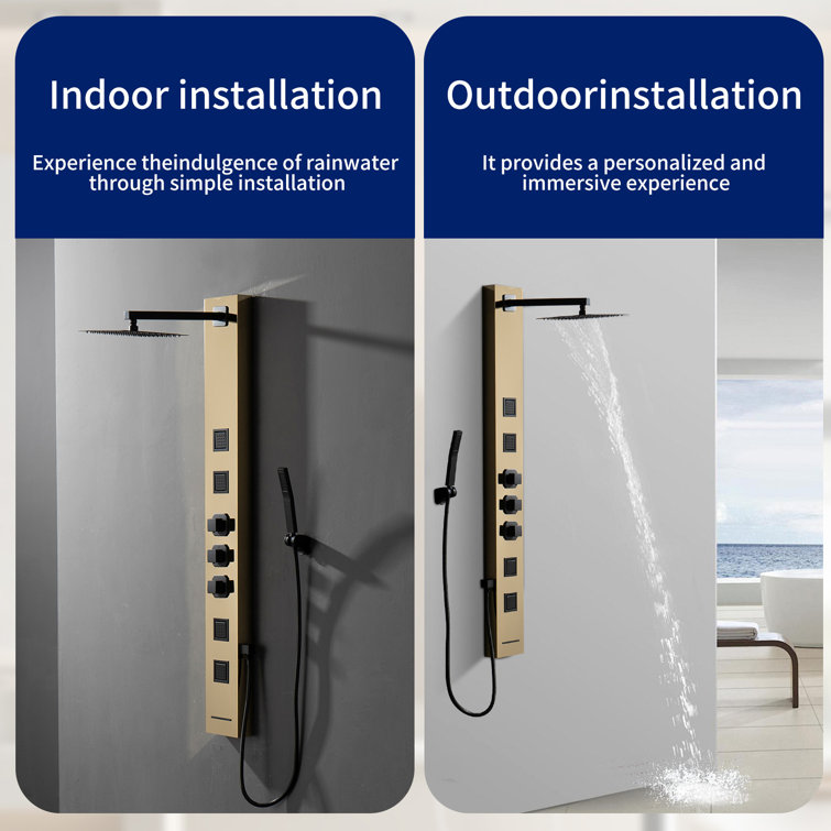 55'' Black and Gold Stainless Steel Shower Panel System