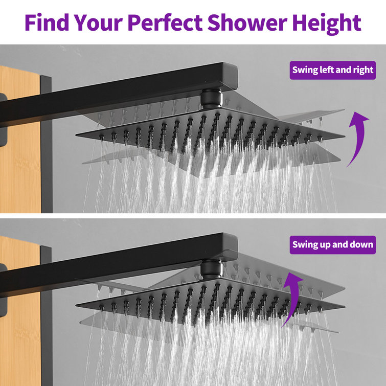 57'' Black and Bamboo Shower Panel System with Body Jets