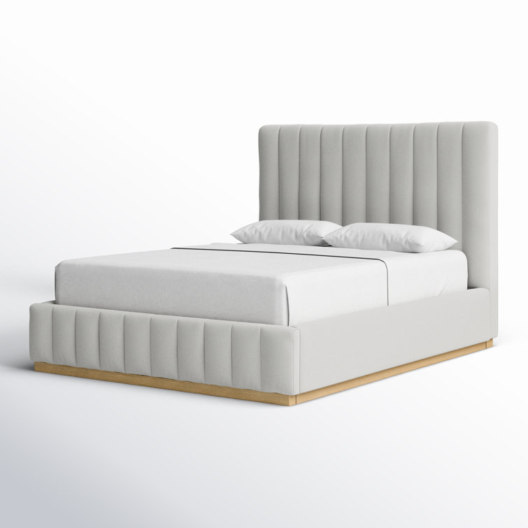 Queen Cream Linen Upholstered Bed with Tufted Headboard