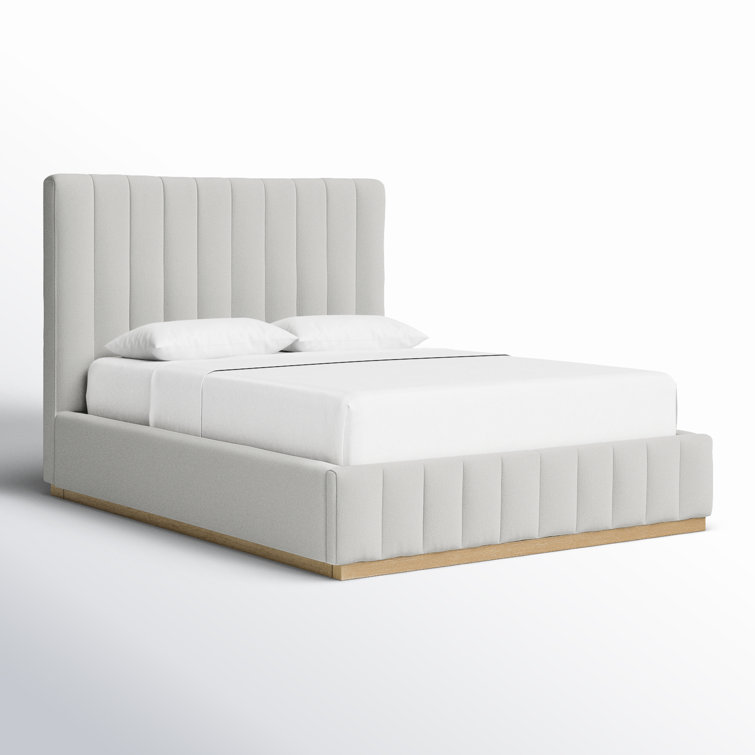 Queen Cream Linen Upholstered Bed with Tufted Headboard