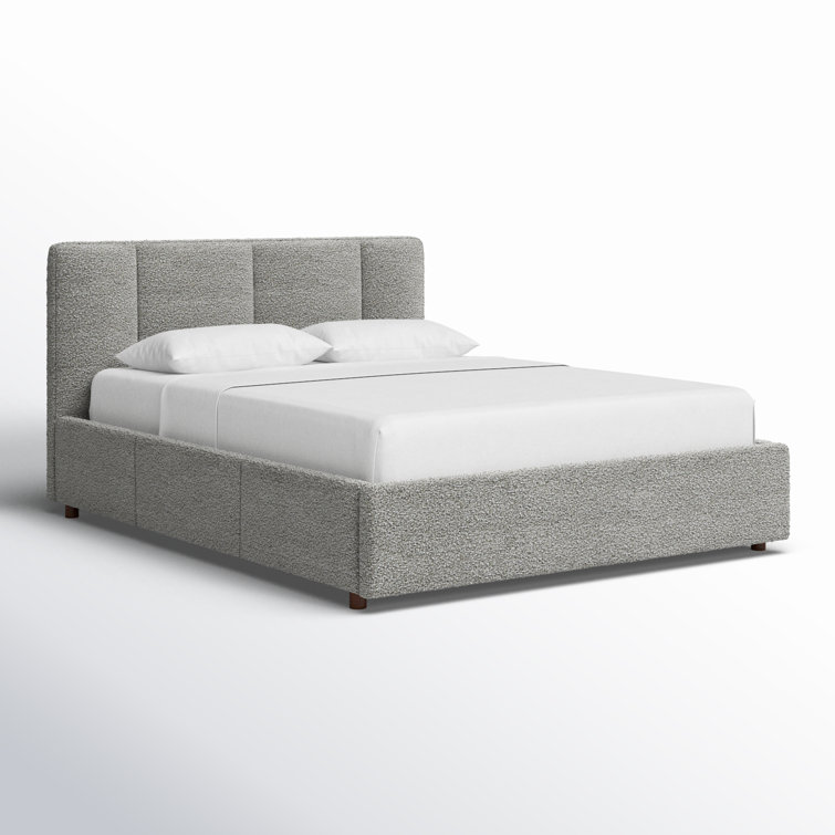 Gray Boucle Upholstered Queen Bed with Tufted Headboard