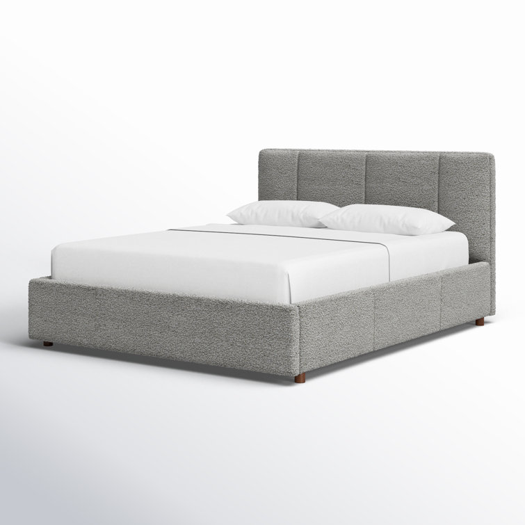 Gray Boucle Upholstered Queen Bed with Tufted Headboard