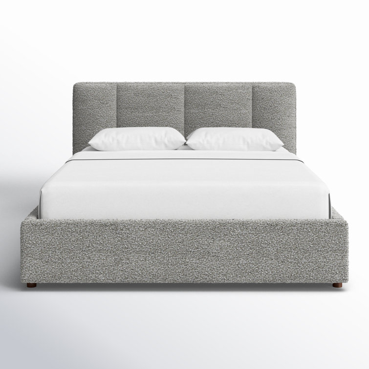 Gray Boucle Upholstered Queen Bed with Tufted Headboard