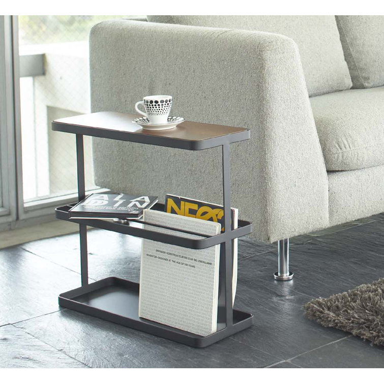 SlimFit Dark Brown Wood and Black Metal Narrow Side Table with Storage