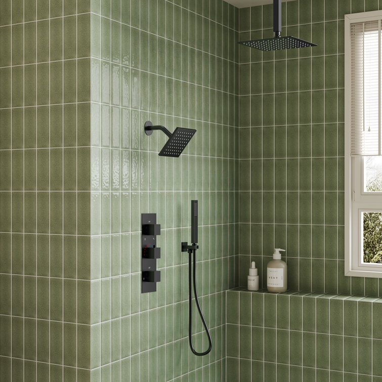 Matte Black 12" Ceiling Mounted Rainfall Shower System with Jets