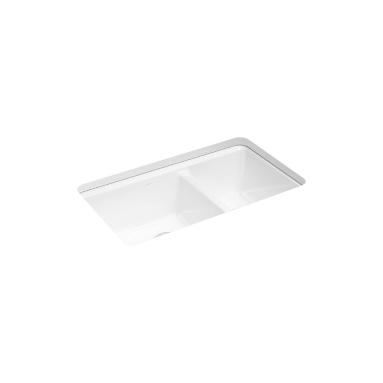 White Cast Iron Double Bowl Kitchen Sink with Drainboard