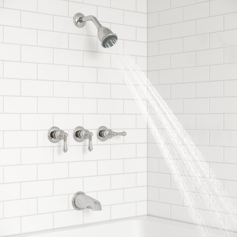 Polished Chrome 3-Handle Wall Mounted Tub and Shower Faucet