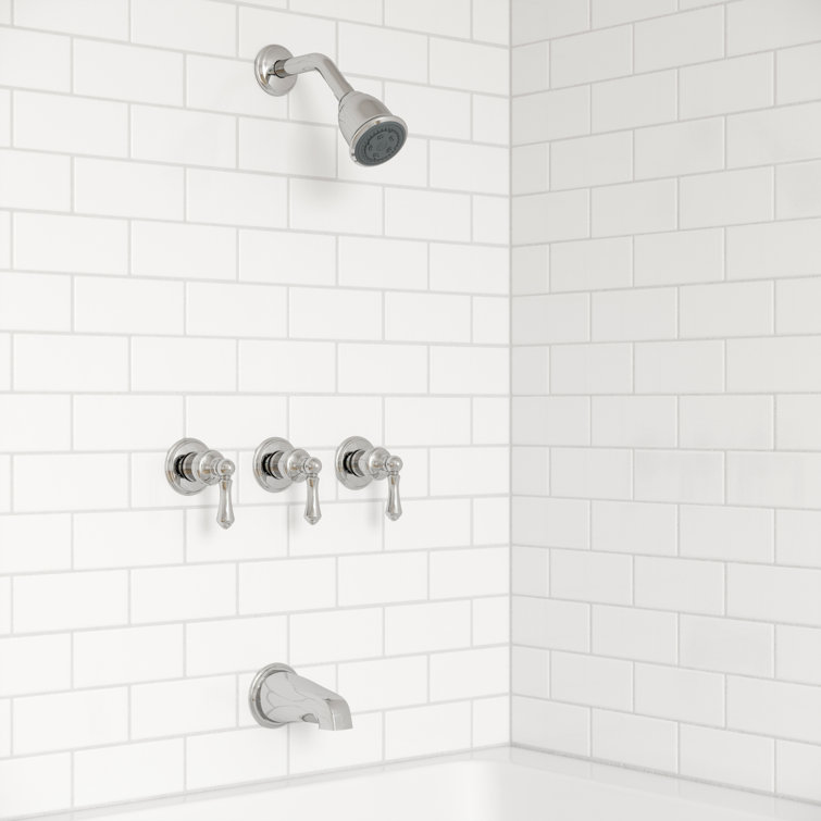 Polished Chrome 3-Handle Wall Mounted Tub and Shower Faucet