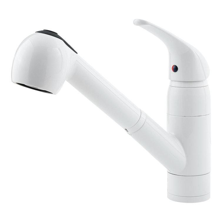 White Ceramic Single Handle Kitchen Faucet with Pull-out Spray