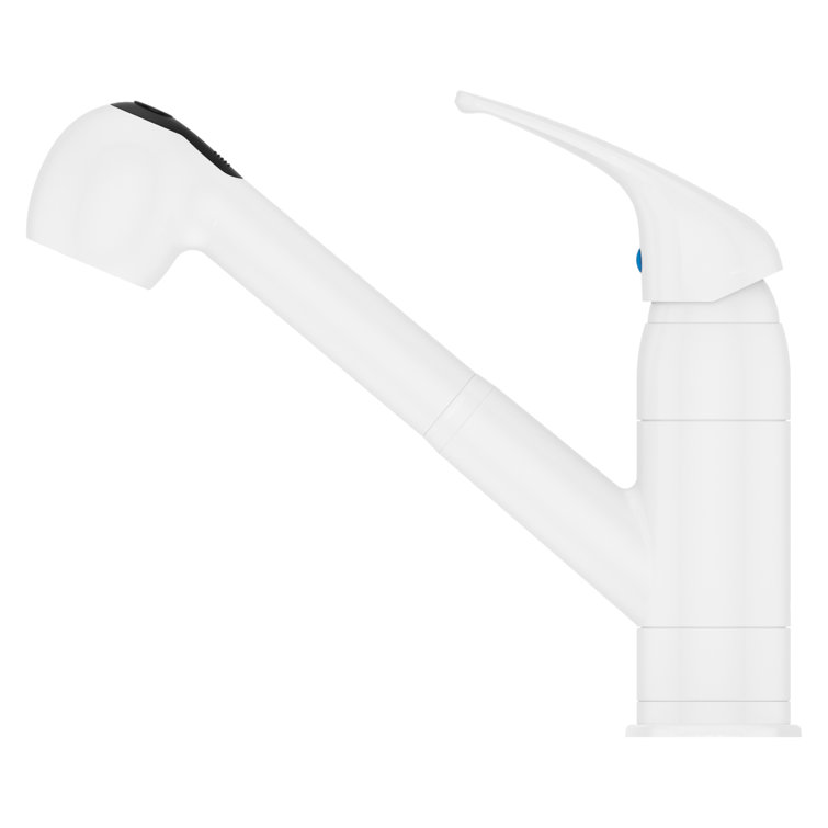 White Ceramic Single Handle Kitchen Faucet with Pull-out Spray