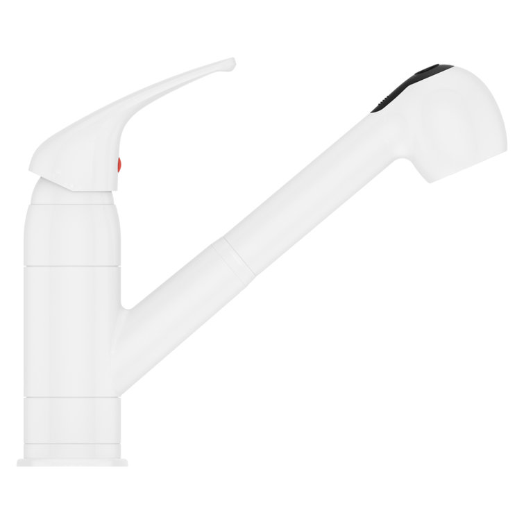 White Ceramic Single Handle Kitchen Faucet with Pull-out Spray