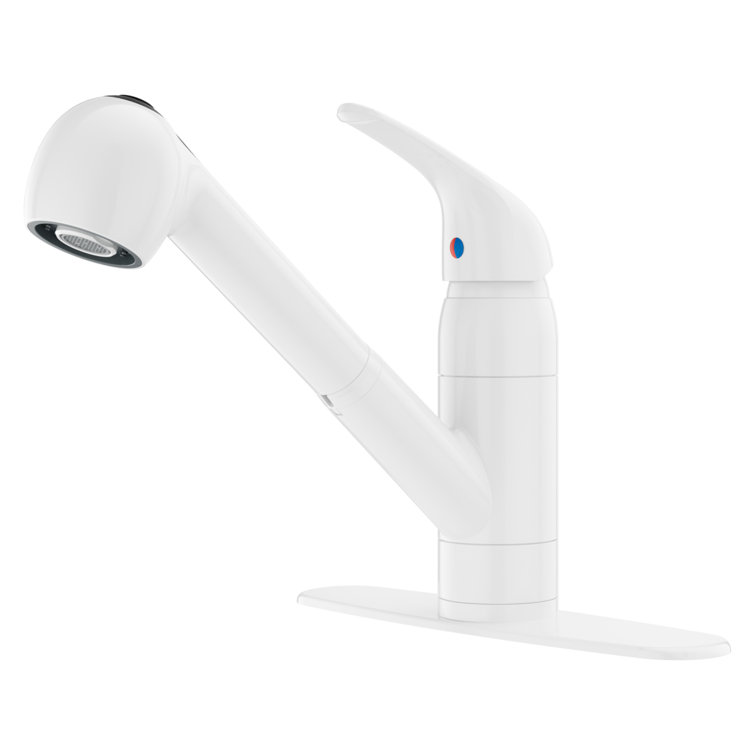 White Ceramic Single Handle Kitchen Faucet with Pull-out Spray