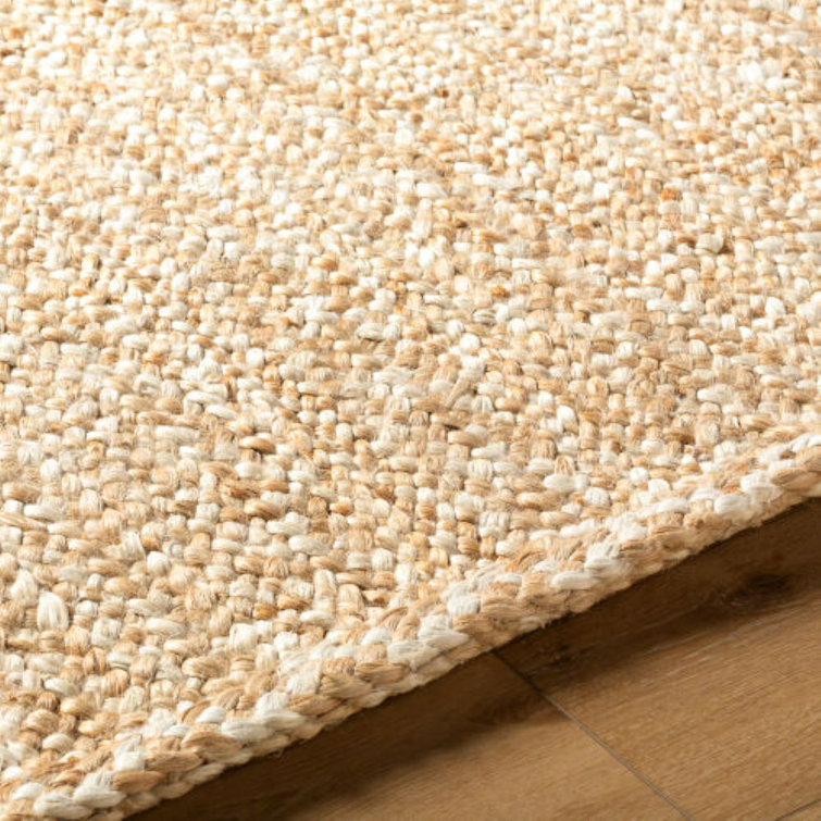 Handmade Beige and Off-White Jute Rectangular Rug 5' x 7'