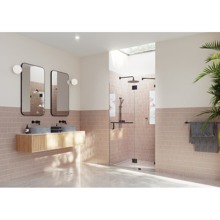 Matte Black Frameless Glass Shower Door with Towel Bar, 78 in. x 53 in.