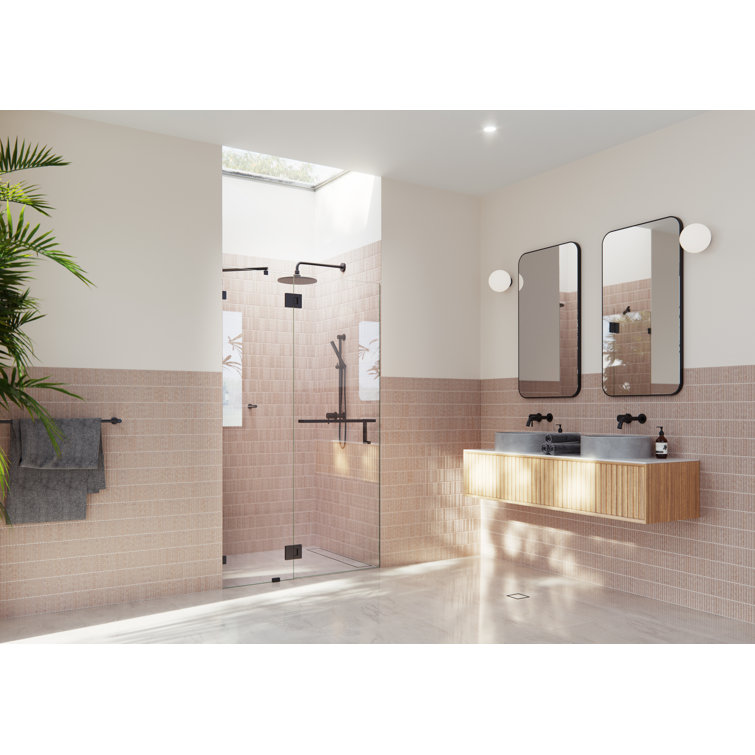 Matte Black Frameless Glass Shower Door with Towel Bar, 78 in. x 53 in.