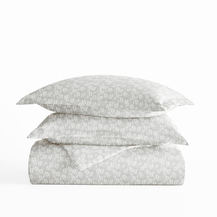 Gray Floral Microfiber Queen Duvet Cover Set