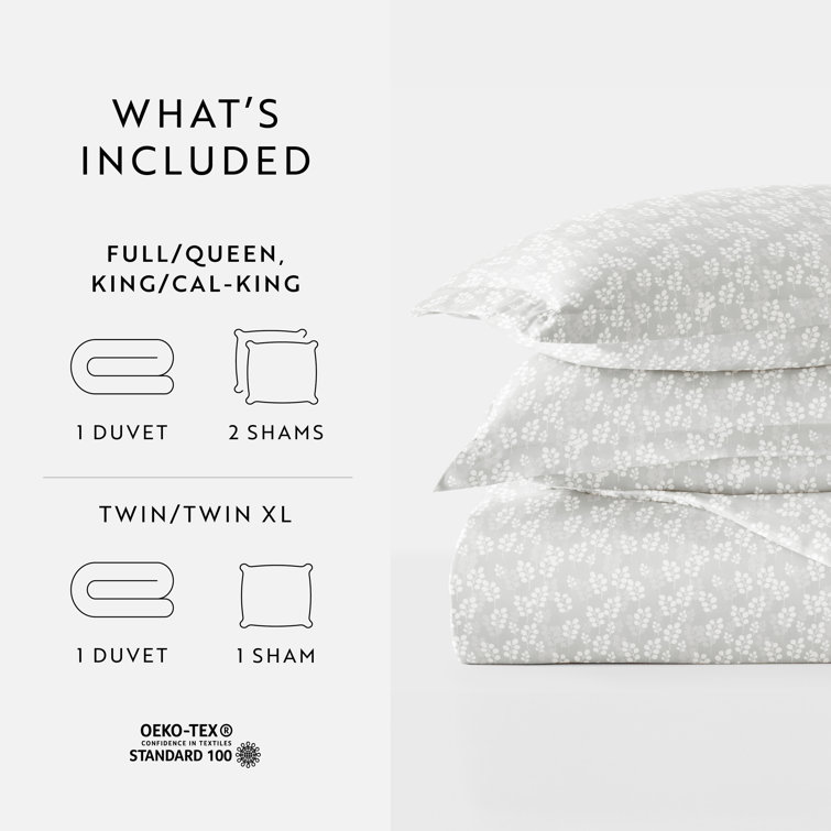 Gray Floral Microfiber Queen Duvet Cover Set