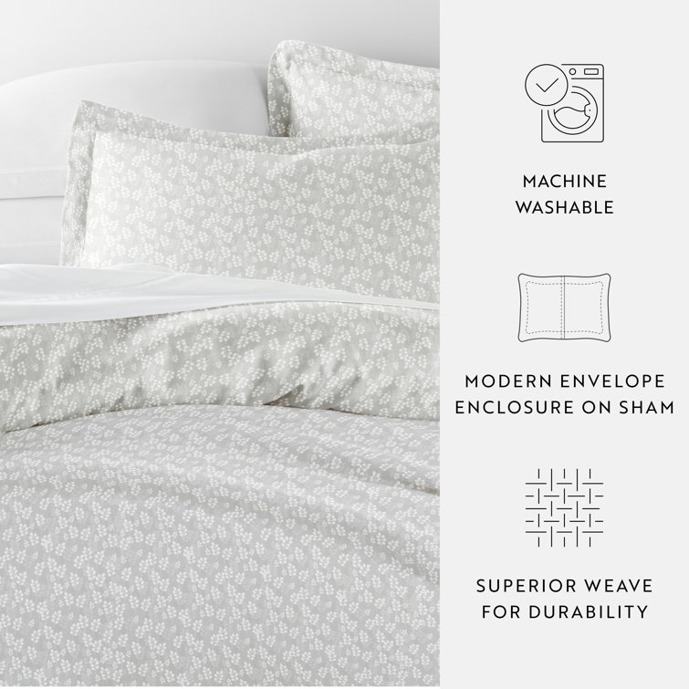 Gray Floral Microfiber Queen Duvet Cover Set