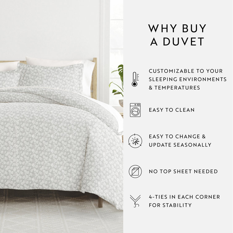 Gray Floral Microfiber Queen Duvet Cover Set