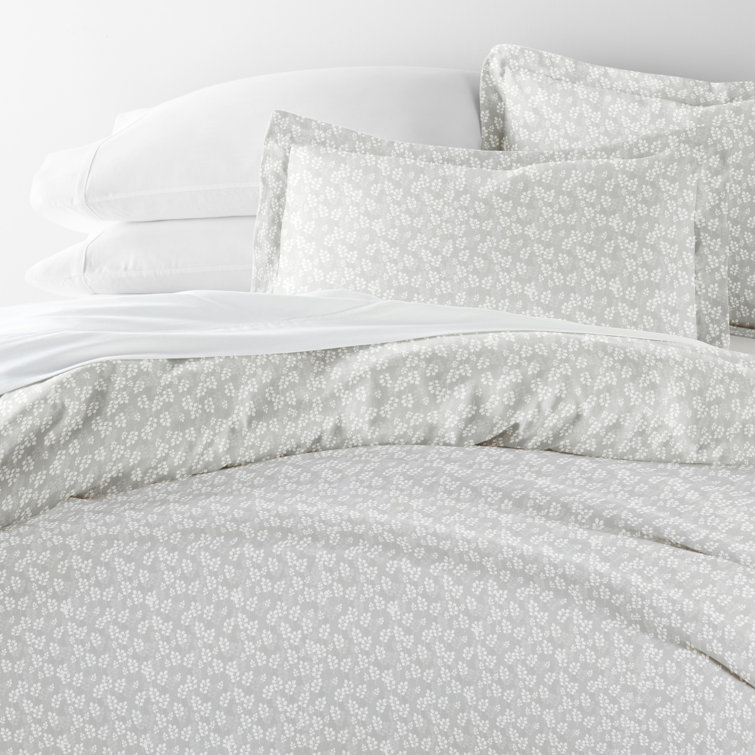 Gray Floral Microfiber Queen Duvet Cover Set