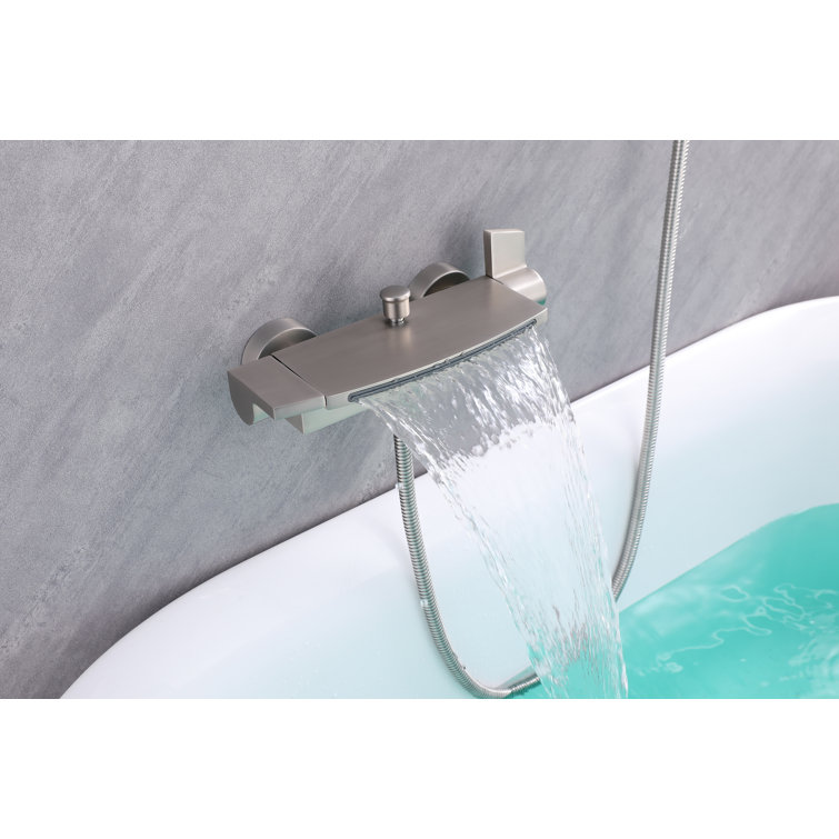 Brushed Nickel Wall Mount Waterfall Faucet Set with Adjustable Hand Shower