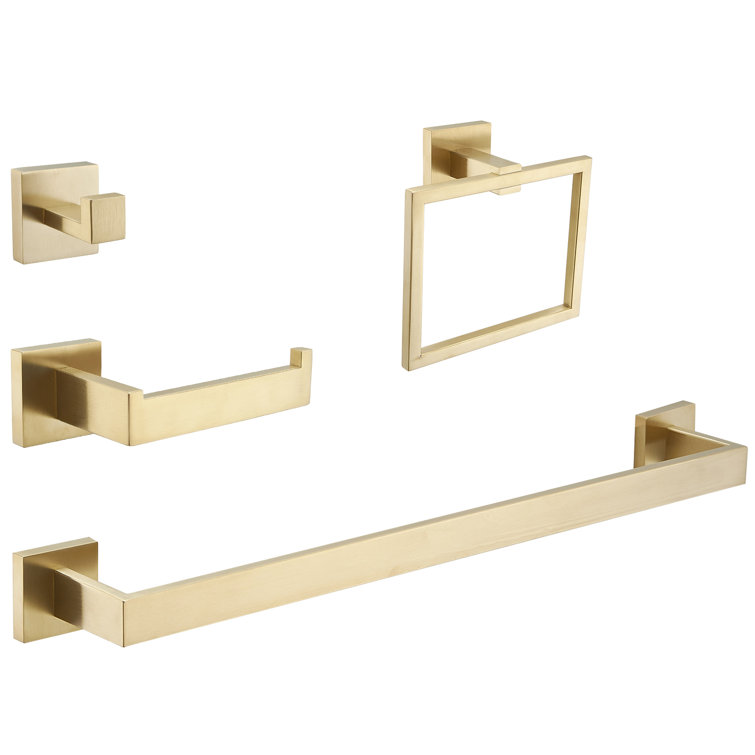 Brushed Gold 4-Piece Metal Bathroom Hardware Set