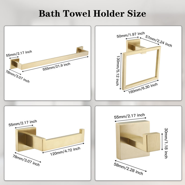 Brushed Gold 4-Piece Metal Bathroom Hardware Set